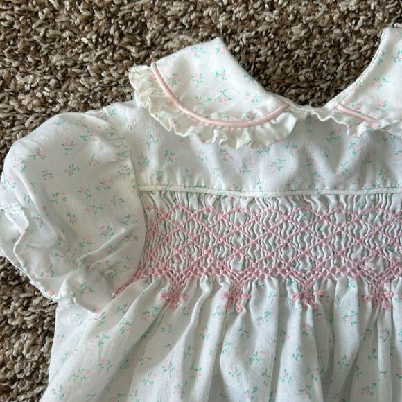 Vintage Polly Flinders Pink Green Formal Shortsleeve Floral Embroidered Dress - Picture 6 of 13